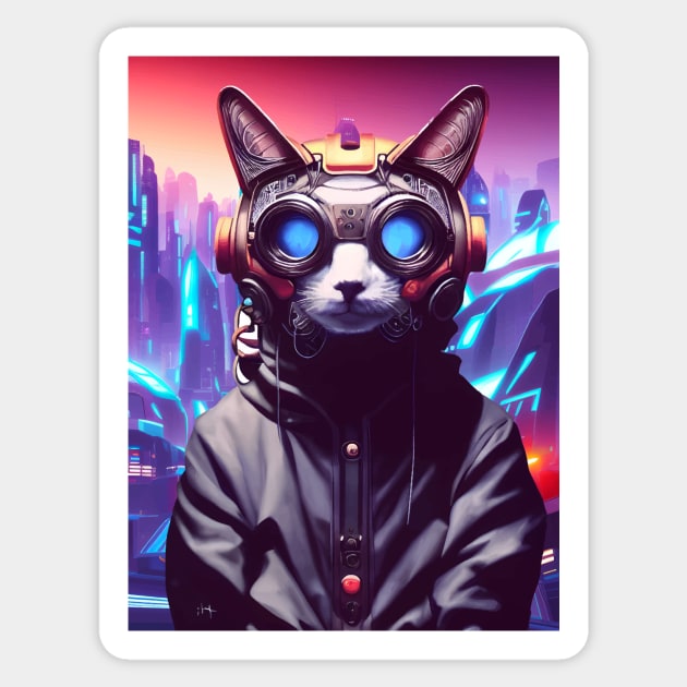 Cool Japanese Techno Cat In Future World Japan Neon City Sticker by star trek fanart and more